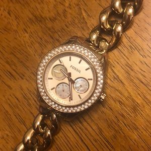 Fossil Rose Gold Crystal Embellished Linked Watch